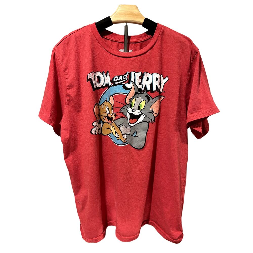 Tom & Jerry Unisex 3XL Red Heather Distressed Graphic Print T-Shirt Short Sleeve